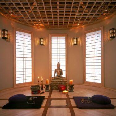 Yoga room with mood lighting