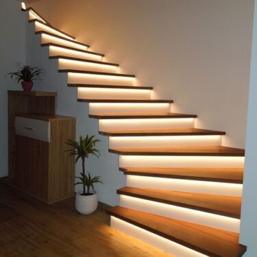 LED lights under each step of a staircase