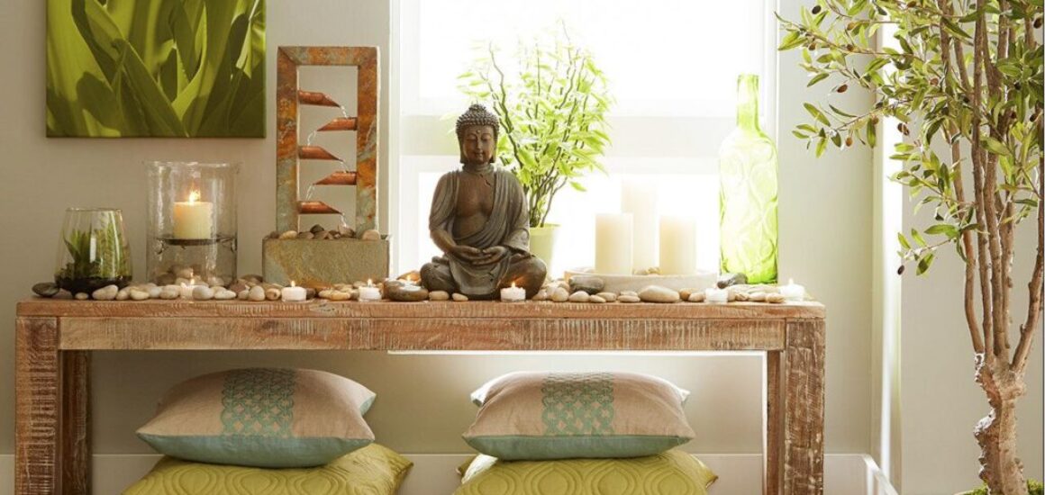 Table with meditation pillows and candles for your wellness room