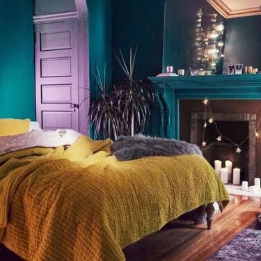 Jewel tone Bedroom with citrine bedspread