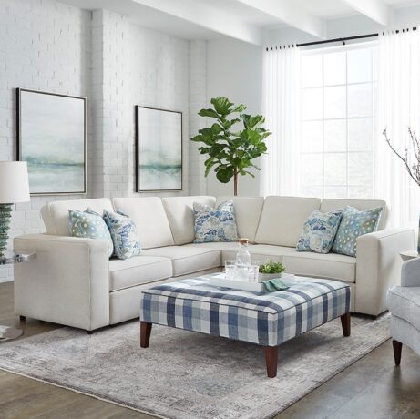 white sofa sectional blue patterned ottoman