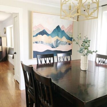 Framed Wall Art that adds a WOW Factor to this dining room