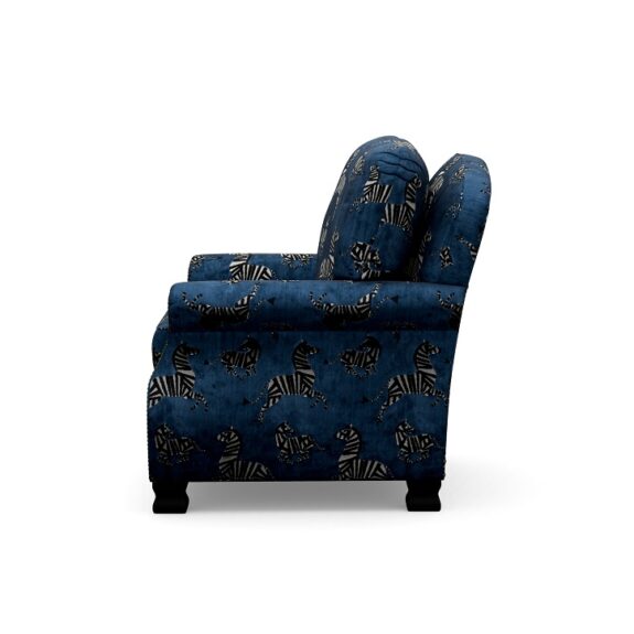 blue chair with rolled arms