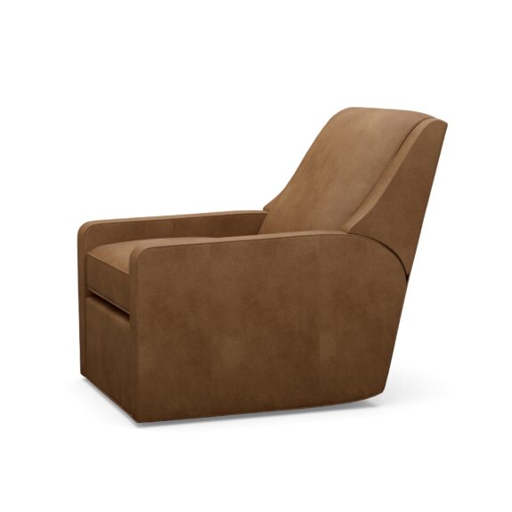 Swivel glider recliner in brown leather