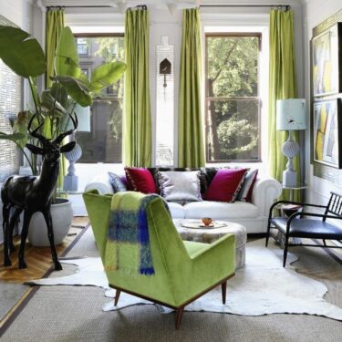 Unifying color in eclectic living room